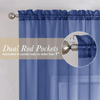 Lecloud Royal Blue Sheer Curtains 96 Inches Long 2 Panels, Farmhouse Voile - Image 2