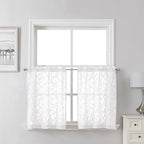 Lecloud Leia White Sheer Kitchen Curtains 24 Inch Length 2 Pcs, Jacquard Leaf by Lecloud