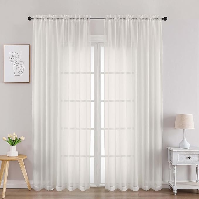 OVZME White Sheer Curtains 78 Inches Long 2 Panels by OVZME