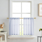 RYB HOME Striped Cafe Kitchen Curtains 24 inch Length, Linen Tickingstripe Tier - Image 8