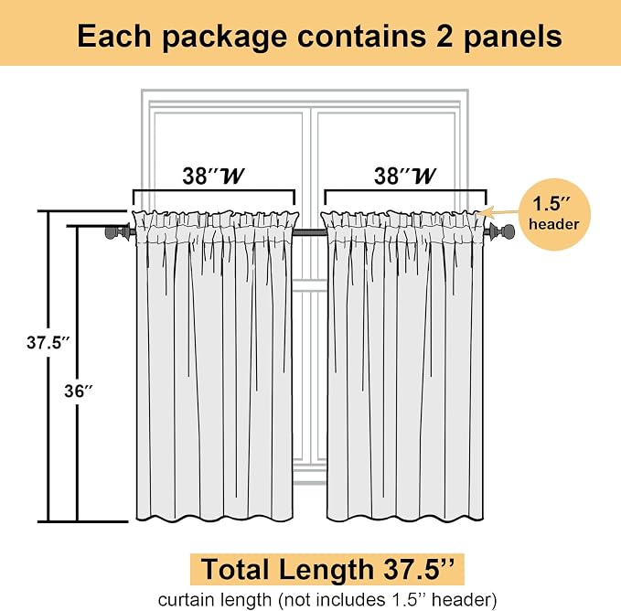 Lecloud Leia 2 PCS Chocolate Brown Sheer Kitchen Curtains 36 Inch Length - Image 4