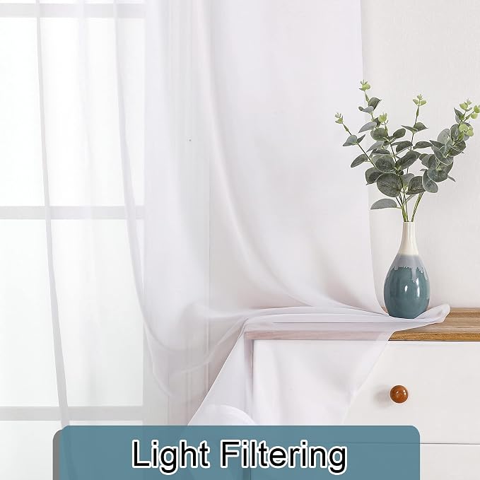 Lecloud White Sheer Curtains 72 Inches Long 2 Panels, Light Filtering Voile - Image 4