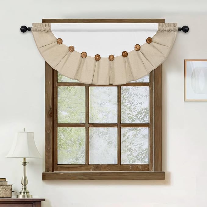 FRAMICS Farmhouse Valance Curtains, Boho Cotton Linen Kitchen Valance, Rustic - Image 7