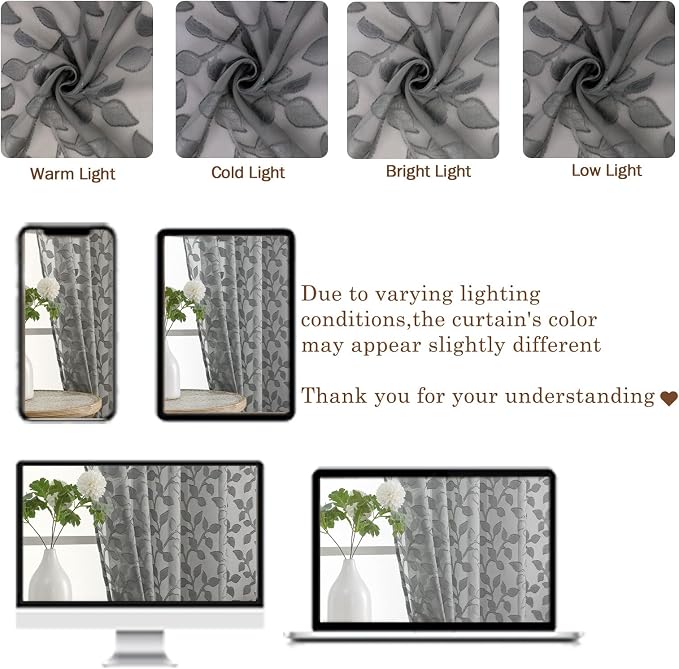 Chyhomenyc Charcoal Grey Sheer Curtains 72 Inches Long 2 Panels Set, Light - Image 8
