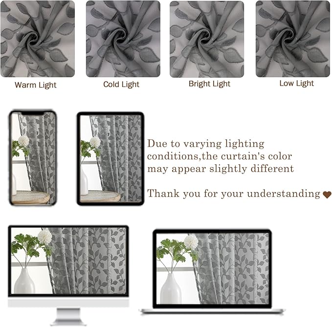 Chyhomenyc Charcoal Grey Sheer Curtains 84 Inch Length 2 Panels Set, Light - Image 3