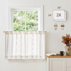 jinchan Belrose Linen Floral Kitchen Curtains 24 inch Length Embroidered - Image 5