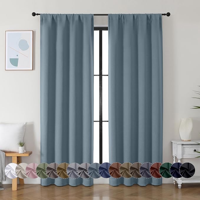 Simplebrand Ava Stone Blue Blackout Curtains by Simplebrand
