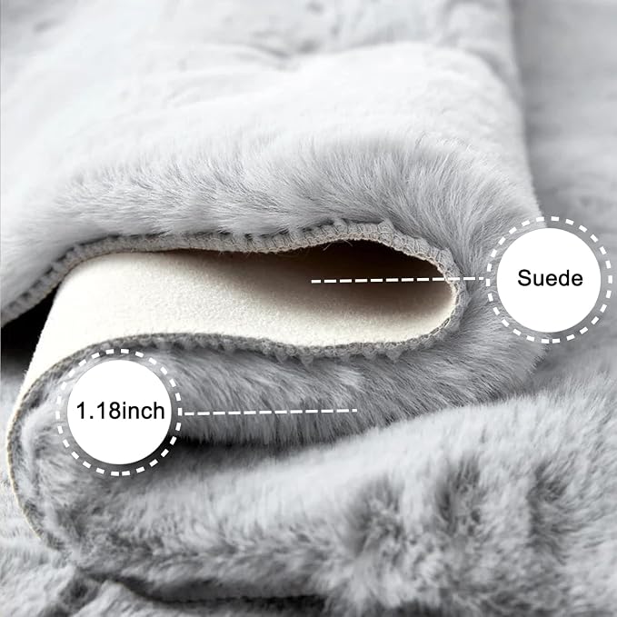 Ghouse Soft Faux Sheepskin Fur Rug 4x6 Grey Fluffy Bedside Rugs Plush Rug Shag - Image 2