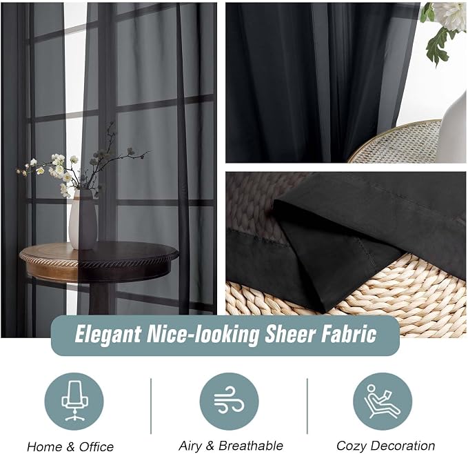 Halloween Black Sheer Curtains 63 Inch Length 2 Panels, Voile Sheer Curtain - Image 4