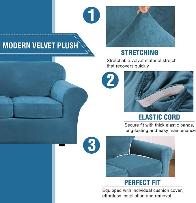 H.VERSAILTEX Rich Velvet Stretch 2 Piece Chair Cover Chair Slipcover Sofa Cover - Image 3