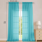 OWENIE Turquoise Sheer Curtains 120 Inches Long 2 Panels Set, Airy Lightweight - Image 2