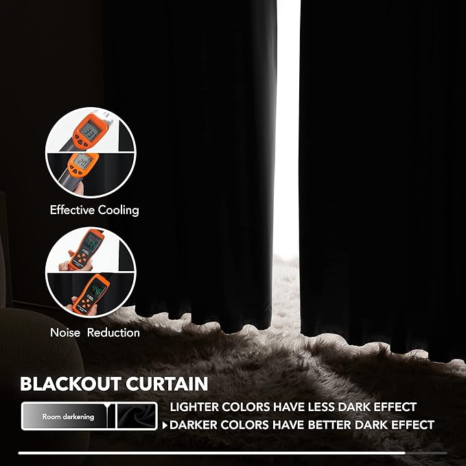 Deconovo Blackout Curtains, Thermal Insulated, W42 x L54 2 Panels, Back Tab - Image 5