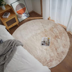Ghouse Faux Rabbit Fur Round Rug 5ft Light Brown Beige Round Rugs by Ghouse