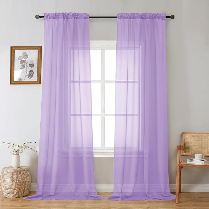 Gwine Lilac Sheer Curtains 96 Inches Long 2 Panels, Elegant Window Treatments by Gwine
