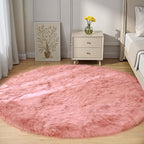 Goolela Pink Round Rug 6ft Circle Fluffy Fuzzy Furry Carpet by Goolela
