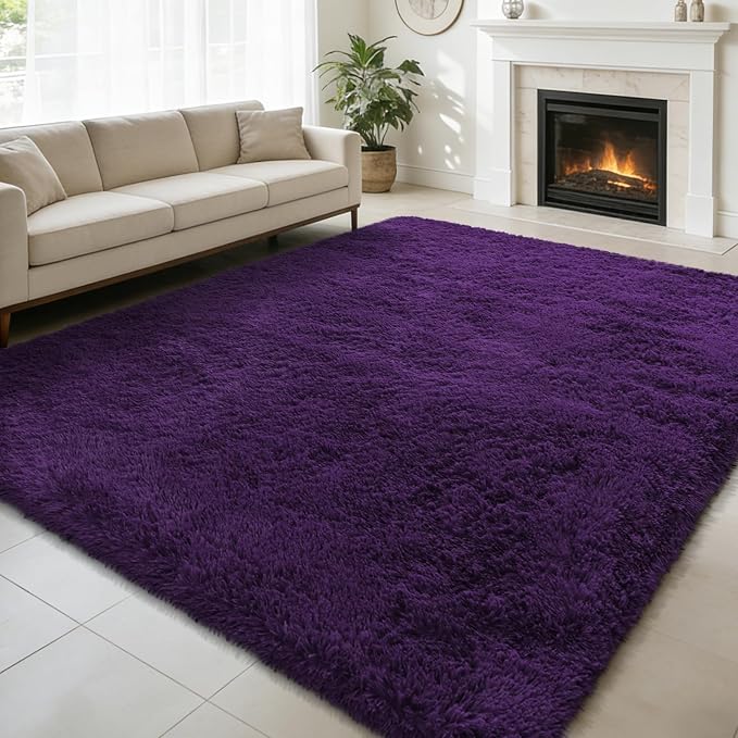 8x10 Fluffy Area Rugs for Living Room, Shag Area Rug for Bedroom, Soft Purple by yulidayang