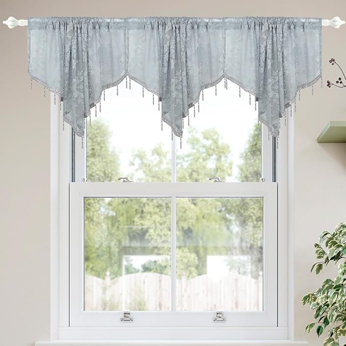 Molaxhome Swag Curtain 51 inch Length Rod Pocket Scalloped Curtain Valance by Molaxhome