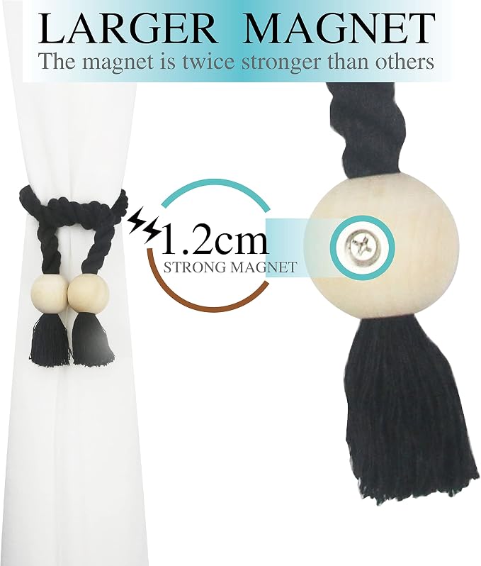 6 Pack Magnetic Curtain Tiebacks Cotton Hand Woven Tie Back Decorative Rope - Image 4