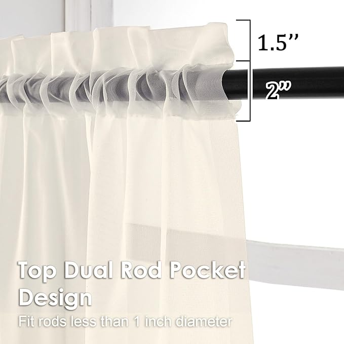 OVZME Cream Sheer Curtains 108 Inches Long 2 Panels - Image 2