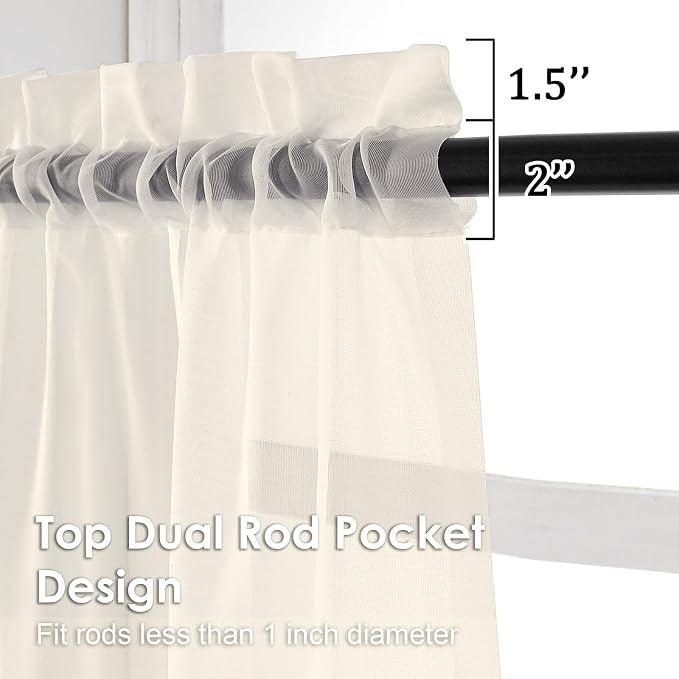 OVZME Cream Sheer Curtains 84 Inches Long 2 Panels - Image 3