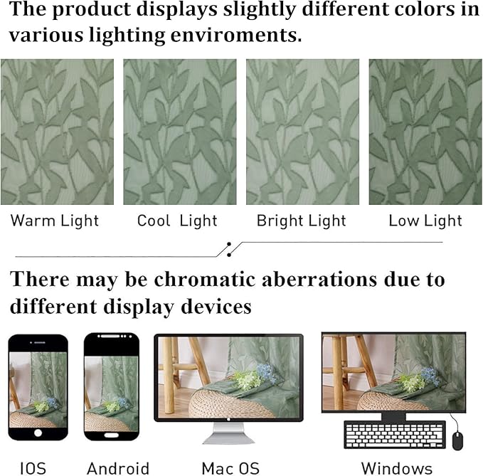 Lecloud Leia 2 Panels Semi Sage Green Sheer Curtains 45 Inch Length, Light - Image 5