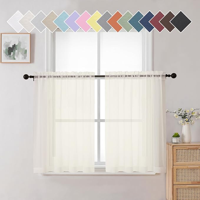 Aiyufneg Ivory Sheer Curtains 36 inch Length Kitchen Tiers Short Voile by Aiyufeng