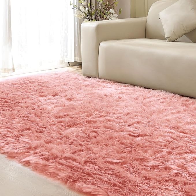 ORINOVA Pink Faux Sheepskin Fuzzy Fur Rugs - Image 6