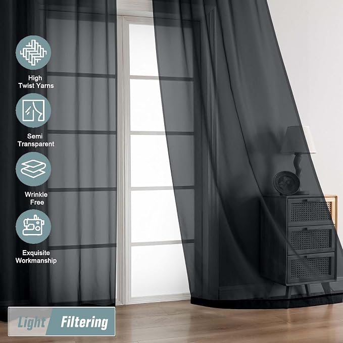 Halloween Black Sheer Curtains 63 Inch Length 2 Panels, Voile Sheer Curtain - Image 5