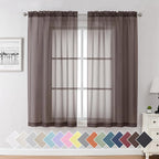 Aiyufeng Chocolate Sheer Curtains 63 Inches Long 2 Panels, Solid Voile Top Dual by Aiyufeng