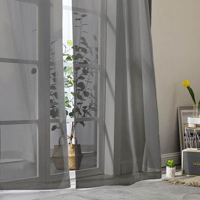 Sheer Grey Curtains for Bedroom Living Room 54 Inch Length 2 Panels Set - Image 8