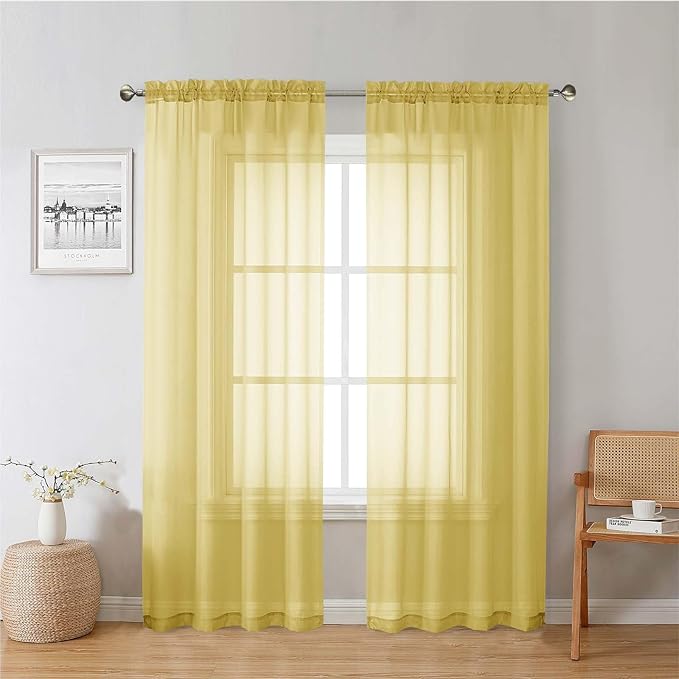 Lecloud Yellow Sheer Curtains 78 Inches Long 2 Panels, Gauzy Light Filtering by Lecloud