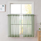 OVZME Sage Green Sheer Curtains 36 inches Long, Short Kitchen Window Treatment by OVZME