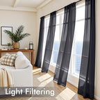 MIULEE Black Sheer Curtains 90 Inches Long, 4 Panels Set, Light Filtering - Image 4