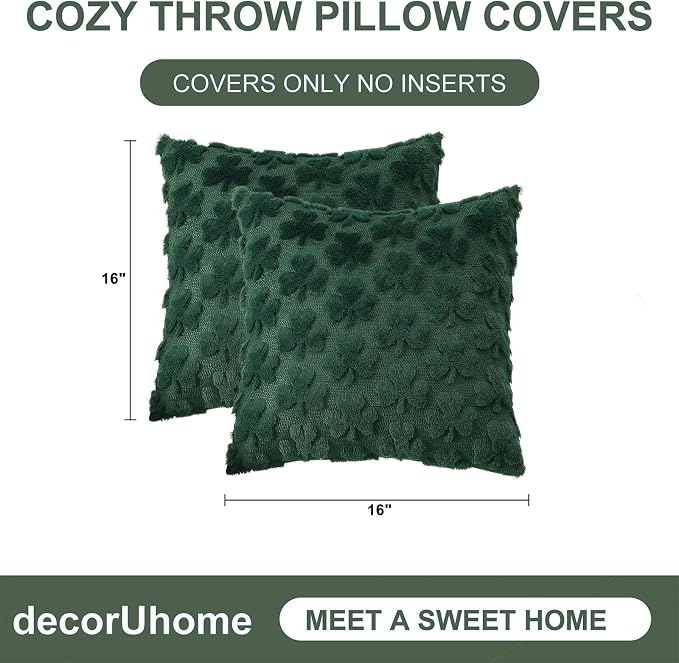 decorUhome St. Patrick’s Day Shamrock Green Pillow Covers 16x16 Inch Set of 2 - Image 8
