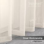 Simplebrand Cream Sheer Curtains 96 Inches Long 2 Panels, Light Filtering Rod - Image 3