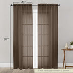 Sheer Chocolate Curtains for Bedroom Living Room 90 Inches Long 2 Panels Set - Image 2