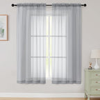 Sheer Light Grey Curtains for Bedroom Living Room 63 Inch Length 2 Panels by WelvetBLK