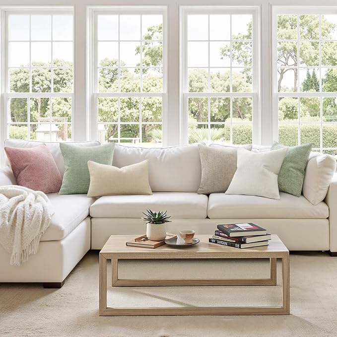 MIULEE Pack of 2 Lumbar Couch Throw Pillow Covers 20x12 Inch Neutral Cream - Image 2