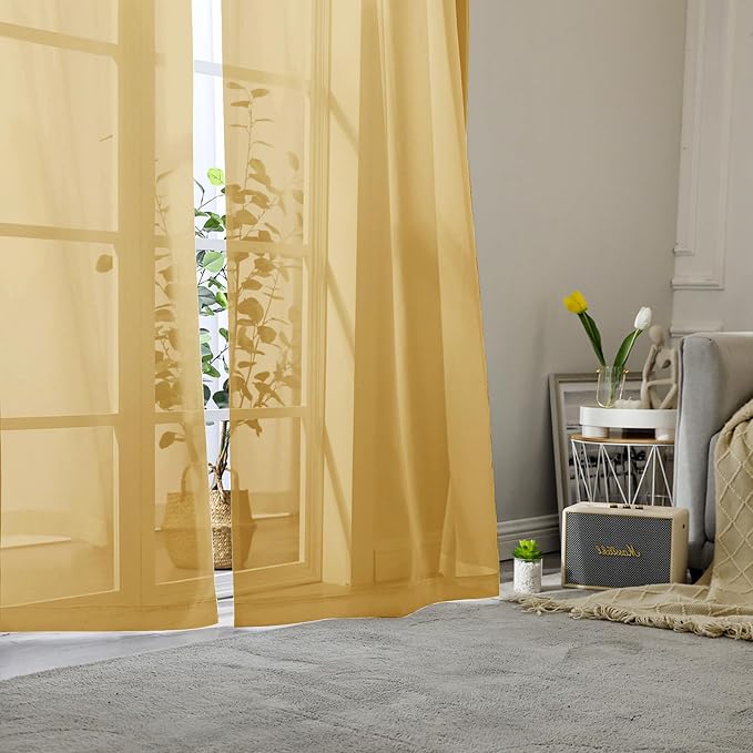 Lecloud Gold Sheer Curtains 78 Inches Long 2 Panels, Breathable Solid Voile - Image 8