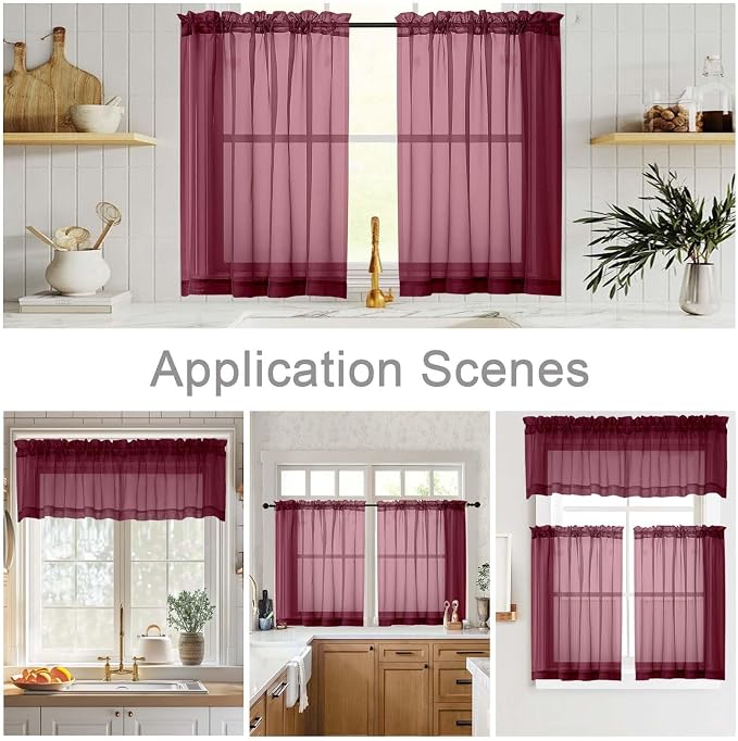 Burgundy Valances for Windows, Burgundy Sheer Curtains 14 Inch Length 2 Pack - Image 7