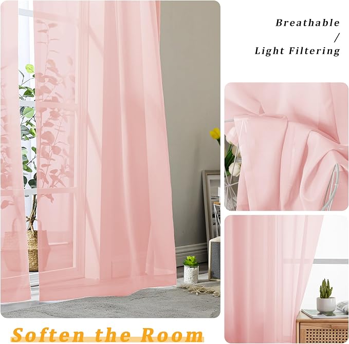 Gwine Blush Pink Valances for Windows, Small Light Filtering Rod Pocket Cafe - Image 4