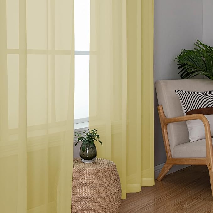Chyhomenyc Mustard Yellow Sheer Curtains 45 Inches Long, Light Filtering Window - Image 7
