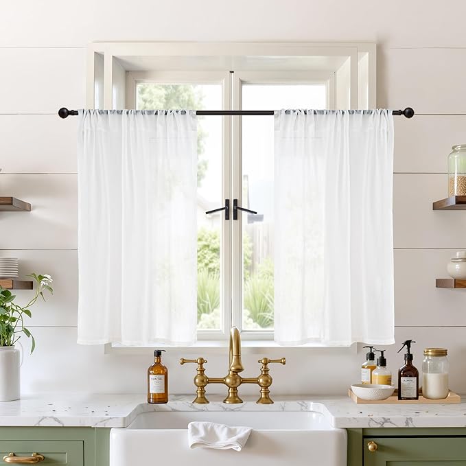 BGment White Linen Semi Sheer Curtains 36 Inch Length by BGment