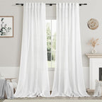 White Linen Curtains 108 Inches Long 2 Panels Set Back Tab Rod Pocket Semi by Nanspring