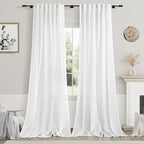 White Linen Curtains 96 Inches Long 2 Panels Set Back Tab Rod Pocket Semi Sheer by Nanspring