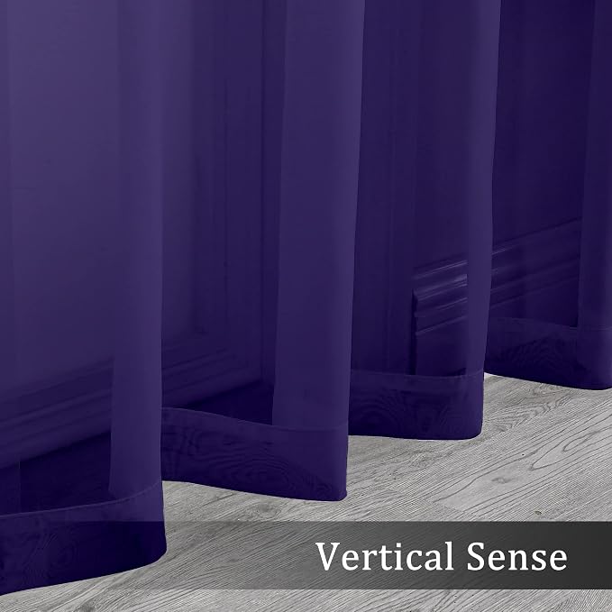 OWENIE Purple Sheer Curtains 63 inch Length 2 Panels Set, Rod Pocket Voile - Image 3