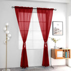youleyar Solid Sheer Rod Pocket Curtain Voile Draperies 2 Panels White Beige - Image 2
