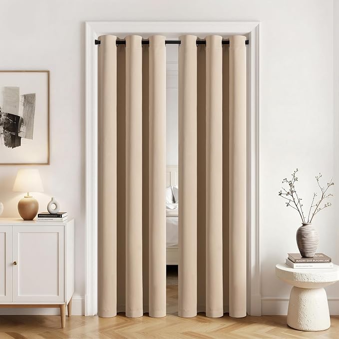 MIULEE Blackout Door Curtain Set of 2, 34 x 80 Inch Beige Thermal Insulated by MIULEE