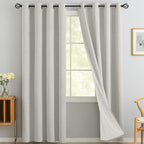 Yakamok Cream Linen Curtains 100% Blackout 90 Inches Long, Room Darkening by Yakamok