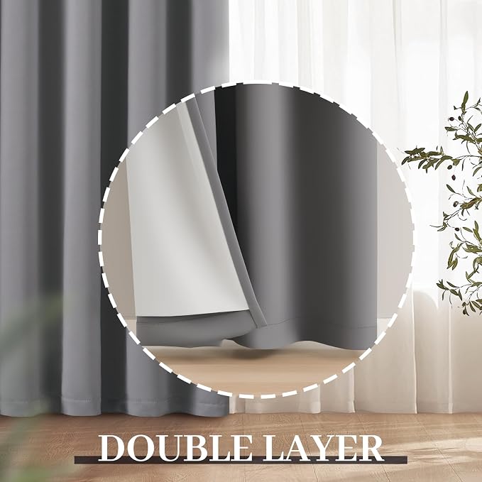 Yakamok Grey Room Darkening 100% Blackout Curtains Grommet Window Treatments - Image 7